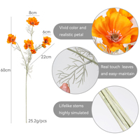 Fleur artificielle en soie Cosmos pour décoration de vase à la maison, arrangement floral rustique d'automne pour mariage, remplissage de bouquet, vente en gros