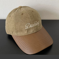 Custom Vintage 6-panel pet met tweekleurige borduursels, lederen klep, gewassen en verweerde look, baseballcap