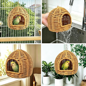 Nido de Pájaro Tejido de Mimbre Tipo Yurt, Universal para Cuatro Estaciones, Bolsa de Descanso Colgante, Suministros para Jaulas de Pájaros, Decoración para Pájaros - Product Image 5