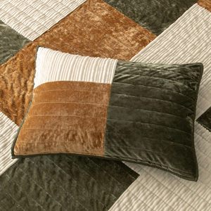 Ensemble de couette patchwork Couvre-<span class=keywords><strong>lit</strong></span> en <span class=keywords><strong>velours</strong></span> ultra-doux Couvre-<span class=keywords><strong>lit</strong></span> en <span class=keywords><strong>velours</strong></span> léger Design patchwork vert et beige - Product Image 6