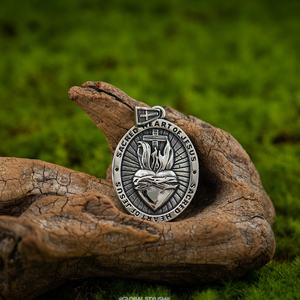 Collar con Colgante del Sagrado Corazón de Jesús, Joyería Religiosa de Acero Inoxidable, Medallón Devocional Católico Cristiano, Cadena para Hombre - Product Image 3