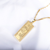 Collier Vintage en or pour hommes, nouvel an, pendentif de billets de banque, bijoux d'argent riche, en or