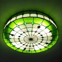 Lámpara Colgante de Vidrio Estilo Mediterráneo Hecha a Mano con Base de Acero, 16 Pulgadas, Color Verde, 2700K Blanco Cálido, E-27