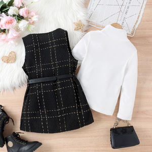 2025 set di abbigliamento per ragazze stile classico gilet nero senza maniche t-shirt cintura all'ingrosso <span class=keywords><strong>pantaloni</strong></span> <span class=keywords><strong>invernali</strong></span> per bambini - Product Image 2