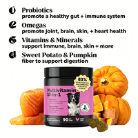 Vitamines Multiples Premium pour Chiens en Gros – 10-en-1 Friandises Tendres avec Probiotiques pour le Soutien Immunitaire et la Vitalité d'un Pelage Sain
