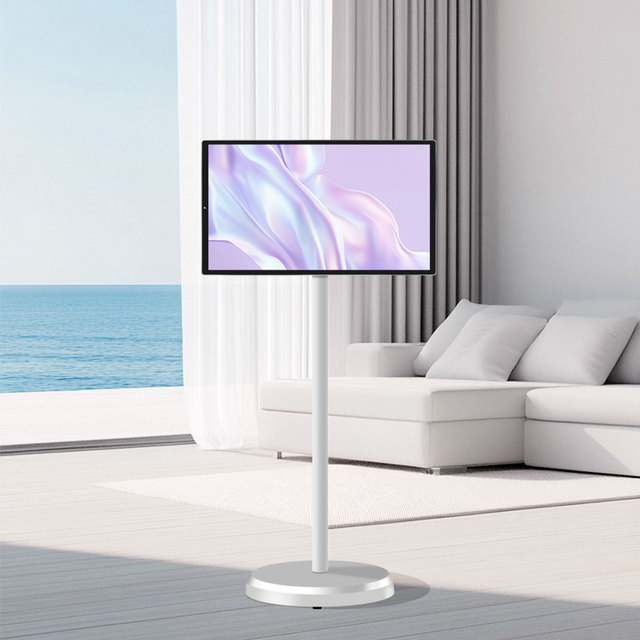 21.5" White LCD LED Backlit HDTV Smart Portable Mobile Touch Screen TV with Wheels Android 1080P IPS Display Built-in Camera