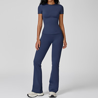 QIFA 2 pièces, pantalon évasé à manches courtes, tenue de yoga, vêtements de sport décontractés, adapté à la danse et au Pilates