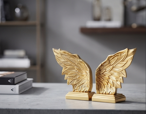 Serre-livres en métal décoratif avec design d'ailes d'ange, finition dorée, élégant organisateur d'étagère pour la maison, le bureau, la bibliothèque, la présentation sur le bureau - Product Image 2