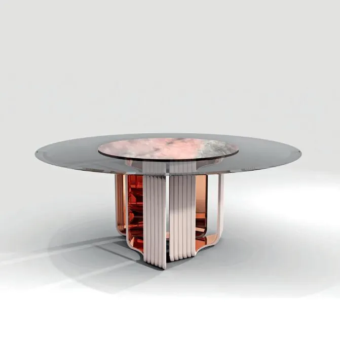 Meubles de Restaurant, Table moderne européenne en marbre avec plateau tournant en verre, ensemble de Table ronde