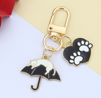 Porte-clés Chat Parapluie, Adorable Porte-clés Chaton, Breloque Patte de Chat pour Sac, Cadeau
