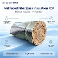 Manta Aislante de Fibra de Vidrio con Revestimiento de Aluminio FSK UL 723 R30, Rollo de Lana de Vidrio de 9.5 Pulgadas para Envoltura de Conductos HVAC, Techos y Paredes de Edificios Metálicos