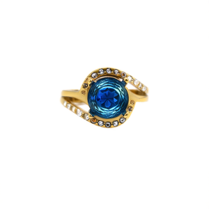 Fashion <b>Ring</b> 316L Stainless Steel PVD Gold Plating Blue Stone With Diamond Accents - Product Image 2