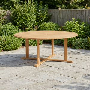 Table de salle à manger d'extérieur classique moderne ronde en teck massif, imperméable, écologique, durable, 8 places, pour jardin et terrasse - Product Image 2