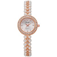 Bracelet-montre transfrontalier de luxe léger en forme de goutte d'eau avec perles, mouvement à quartz, style médiéval, design perlé fait main