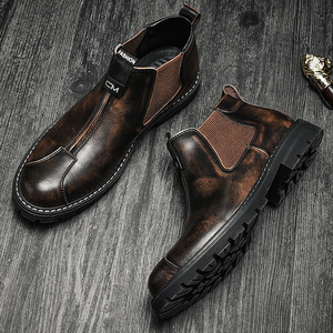 Bottes Martin rétro en cuir véritable pour hommes, à enfiler, avec logo personnalisé, fourniture directe usine - Product Image 5