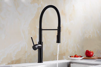 Robinet de cuisine à tirette à poignée unique avec valve en céramique à col flexible Installation à un trou en laiton noir moderne Style classique