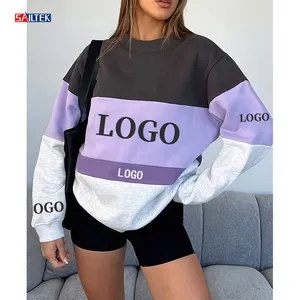 Felpa personalizzata Streetwear Color Block felpa pesante in pile Pullover girocollo felpe da donna