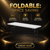 Table de jardin pliante légère et portable de 1,80 m, rectangulaire, en plastique avec cadre en acier, idéale pour la formation, le bureau, les événements et les fêtes - Vente chaude