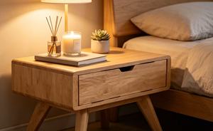 Premium Solid1 <b>Drawer</b> Nightstand, Minimalist Mid-Century Wooden Bedside <b>Table</b> for Bedroom - Product Image 5