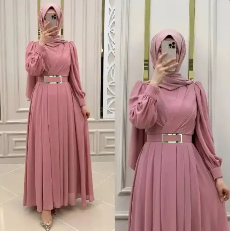 Supplier Custom 2023 Turkish Robe Long Pleated Muslim Dress Latest Designs Islamic Clothing