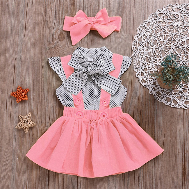 Children Clothes Girl Summer Polka Dot Short Sleeve Dresses For Kids Baby