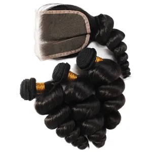 Alibaba Cabelo Humano Virgem Onda Solta Feixes de Cabelo Remy Cabelo com Fecho de Ouro Fornecedor Oferta Especial Indiano TECELAGEM TODAS AS Cores