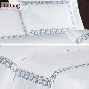 Set di Biancheria da <span class=keywords><strong>Letto</strong></span> in <span class=keywords><strong>Cotone</strong></span> 100% con Ricamo Taitang di Guangzhou, <span class=keywords><strong>Lenzuola</strong></span> Bianche per Hotel - Product Image 2