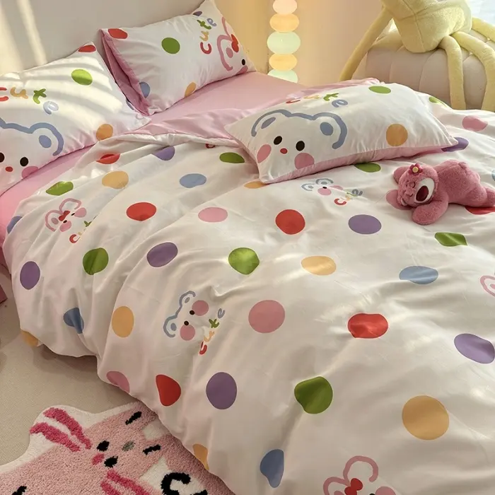 Novel Design Bedding Sets Printed Cute Cartoon Cotton Bedding Colorful Bed Sheet Duvet Cover Pillowcase 4Pcs Bedding