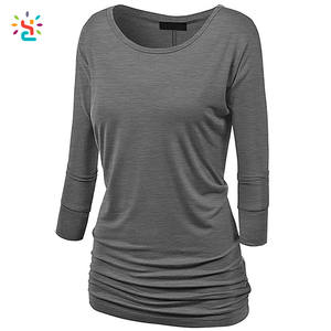 Venta al por mayor 3/4 manga Camiseta de algodón camiseta de las mujeres Plain Slim Fit O-cuello túnica camiseta de palangre - Product Image 3