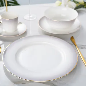 guangzhou tableware wedding decorations gold rim grey gradient ramp porcelain ceramic plate set dinnerware sets