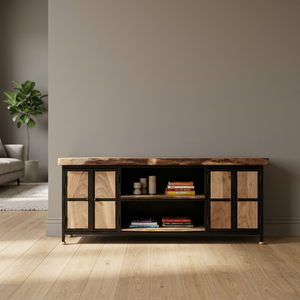 Industrial Wood Metal <b>Console</b> <b>Table</b> <b>Storage</b> Cabinet Farmhouse TV Stand Living Room Side <b>Console</b> - Product Image 3