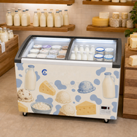 Congélateur à glace commercial 720L avec couvercle coulissant en verre, refroidissement direct, congélateur horizontal pour restaurant