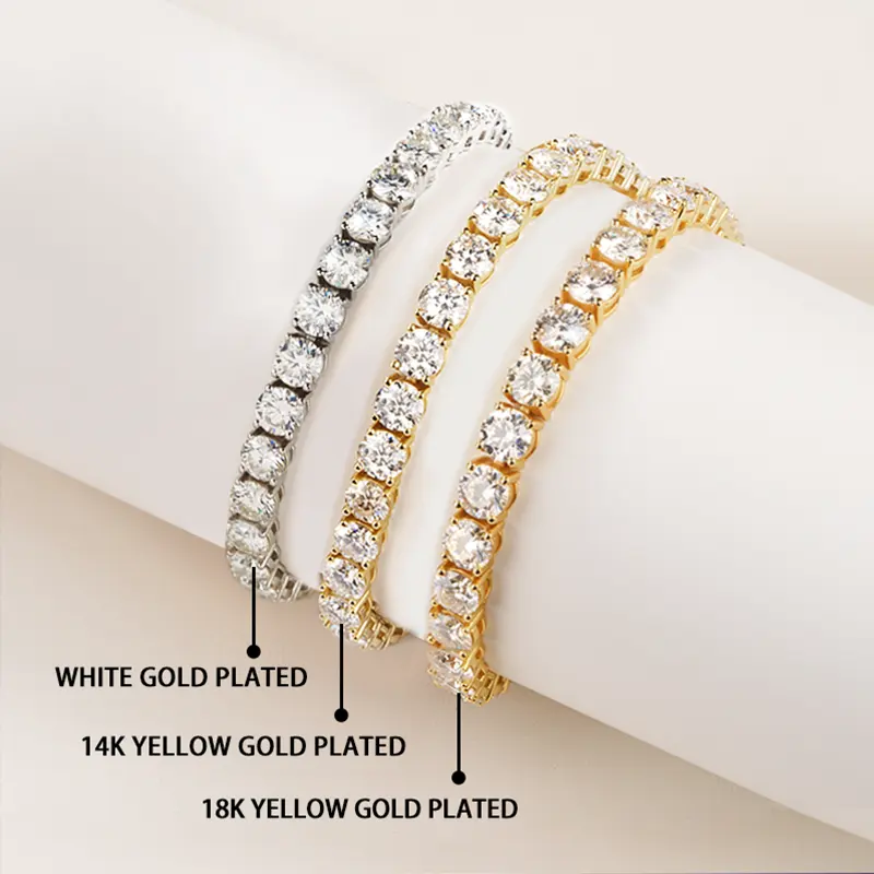 gold plated silver 3mm def loose moissanite diamond tennis bracelet chain with good price have stock