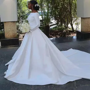 Vestido de noiva de sereia com miçangas de manga comprida, vestido de noiva simples de renda simples com apliques de um ombro, novidade para tribunal, novidade em 2024