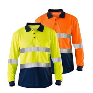Polo <span class=keywords><strong>de</strong></span> sécurité réfléchissant orange à manches courtes avec bandes segmentées pour les travailleurs du bâtiment, logo personnalisé pour hommes - Product Image 1