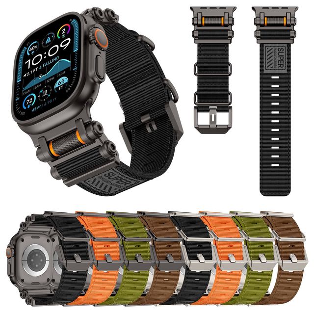 Luxury Breathable Nylon for Apple Watch Strap for S10 Ultra Decompression Metal Connector with Gear Replacement Watch Band
