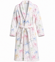Peignoir en flanelle moelleuse pour femme, imprimé par sublimation, avec ceinture, col châle, manches longues, robe d'hiver confortable, vente en gros