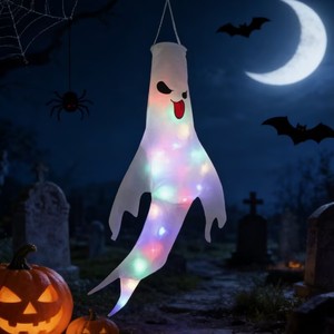 Decoración de Halloween, lámpara LED con forma de fantasma, bandera colgante para jardín, árbol, decoración colgante para fiestas, decoración de ambiente. - Product Image 2