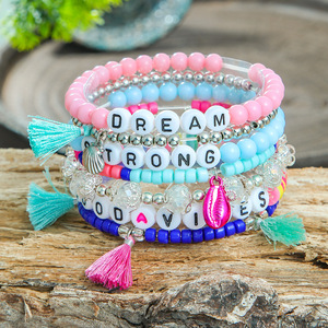 <b>Beaded</b> <b>Bracelets</b> Set Multicolor Tassel <b>Charm</b> Dream Strong Good Vibes Bohemia Style Unisex Fashion Jewelry - Product Image 1