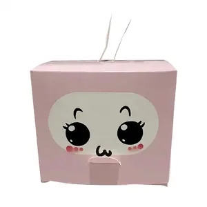 New Arrival Free Sample Food Grade Products Customized Pink Color Cartoon White Card Paper Box Donut Packaging