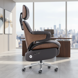 Orta Yüzyıl Modern Deri Ergonomik Elektrikli Ofis Koltuğu |   Ahşap Sırt Desteği |   Ayak dayama yeri |   Ev Ofisi için Uyku Koltuğu - Product Image 3
