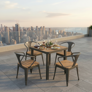 Muebles Comerciales para Restaurantes al por Mayor, Juego de Mesa y Sillas para Exterior con Estructura Metálica Antioxidante y WPC, Directo de Fábrica para Cafeterías - Product Image 1