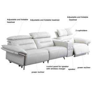 Ensemble de canapés inclinables électriques intelligents modernes avec haut-parleur Bluetooth, chargeur sans fil, porte-gobelets, luxe, home cinéma, modulaire et extensible - Product Image 5