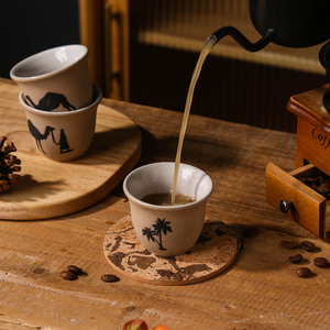 Tazze in Ceramica Arabe Personalizzate all'Ingrosso, Economiche, di Piccola Capacità, Uniche, in Argilla Rustica e Porcellana per Tè, <span class=keywords><strong>Caffè</strong></span> e Cawa con Logo - Product Image 6