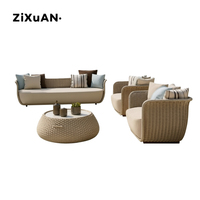 Ensemble de mobilier d'extérieur de luxe en aluminium et rotin pour patio, jardin, villa et terrasse, comprenant canapé, chaise longue, canapé en rotin, table basse et chaise de salle à manger en osier