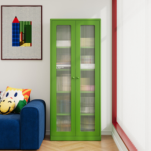 Libreria Alta in Acciaio con Ripiani Multipli e Ante in Vetro per Biblioteca Domestica - Product Image 4