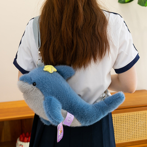 Sac bandoulière en peluche Dauphin Bleu en gros, sac à main doux et mignon avec décor étoile, motif animal, pour filles, cadeau d'anniversaire, voyage, 40 cm - Product Image 1