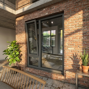 Fenêtre à battant moderne en bois, isolée thermiquement, avec revêtement en poudre fluorocarbonée, sur mesure, pour entrée de centre commercial, hall de supermarché, <span class=keywords><strong>façade</strong></span> extérieure - Product Image 3