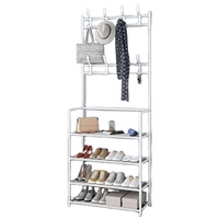 Porte-manteau d'étagère de chambre à coucher, arbre de hall avec banc à chaussures pour entrée, étagère à chaussures 3 en 1 pour meubles d'appoint autoportants à la maison