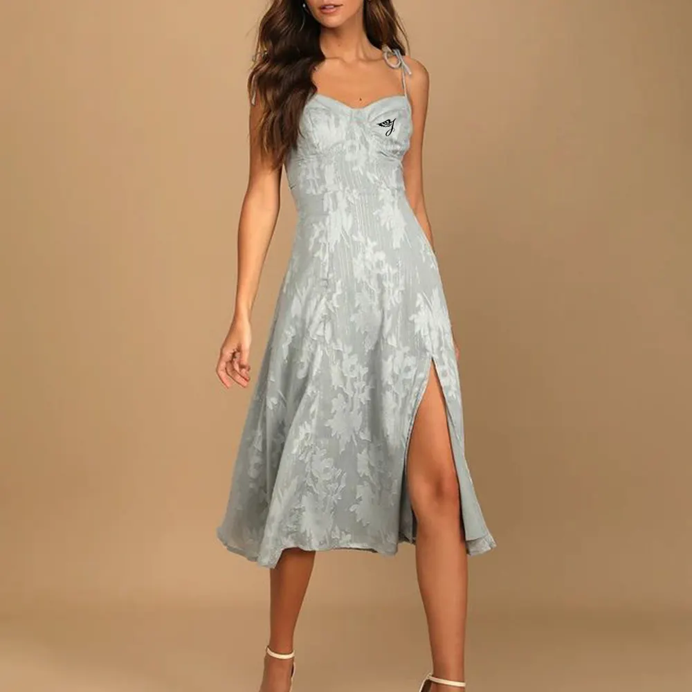SMO blue split high fashion private label women's dresses dusty blue dress